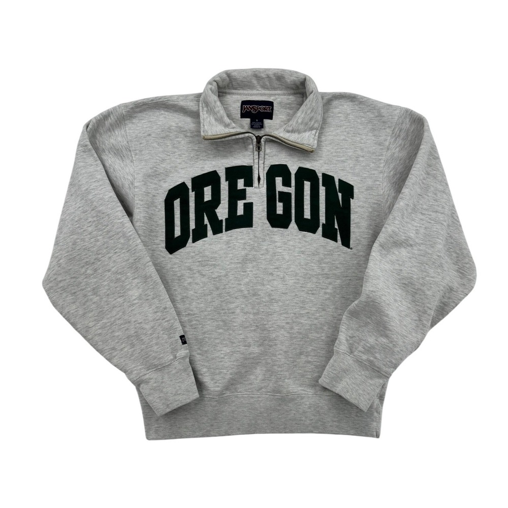 Vintage JanSport Quarter Zip Sweatshirt Womens S Gray University Oregon Pullover
